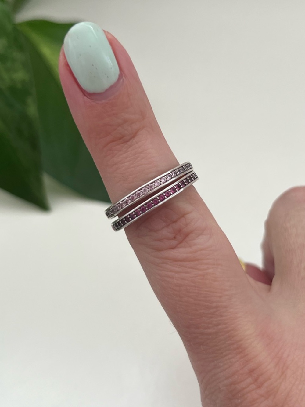 TWO Pandora Pink Radiant Hearts & Enamel Rings, Size 54, 925